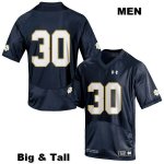 Notre Dame Fighting Irish Men's Jake Rittman #30 Navy Under Armour No Name Authentic Stitched Big & Tall College NCAA Football Jersey FGK6299HV